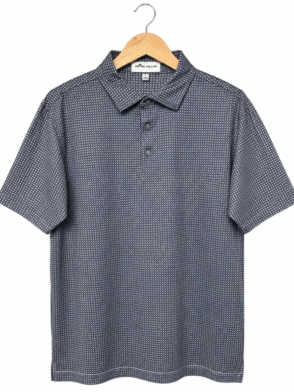 Peter Millar Summer Comfort Geometric Print Golf Polo Shirt L Blue Coppinwood